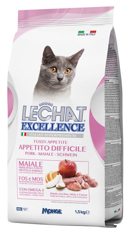 LeChat Excellence Appetito Difficile Cibo Secco Maiale Per Gatti Adulti 1,5kg