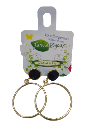 FARMA BIJOUX ORECCHINO CERCHIO PENDENTE CRISTAL NERO