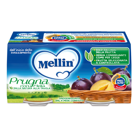 MELLIN OMOGENEIZZATO PRUGNA E MELA 2X100 GRAMMI