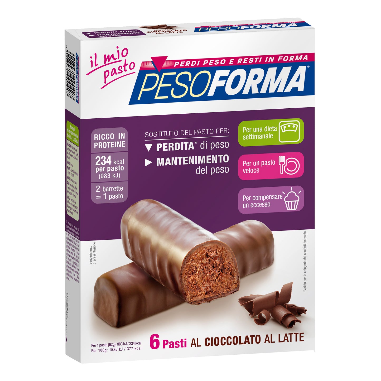 PESOFORMA BARRETTE CIOCCOLATO AL LATTE 12 PEZZI