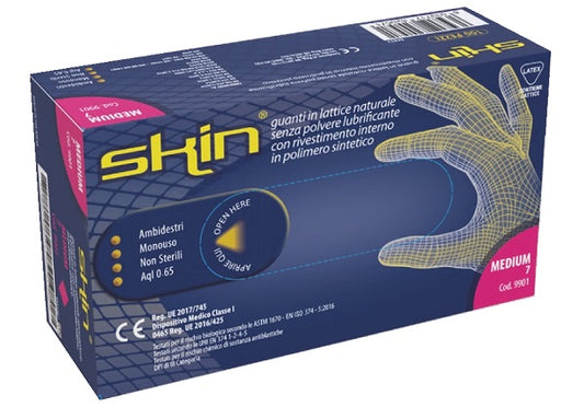 Skin Guanto in Lattice Senza Polvere Lubrificante Taglia Media 100 Pezzi