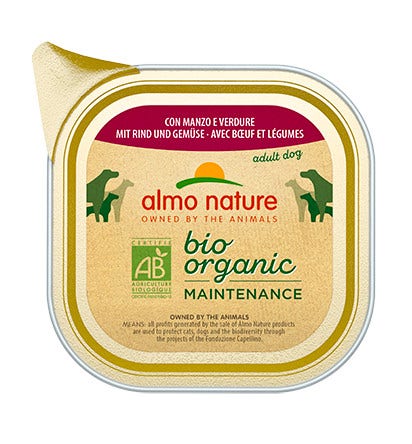Almo Nature Bio Organic Maintenance Manzo Verdure Cibo Umido Cani Adulti Vaschetta 300g