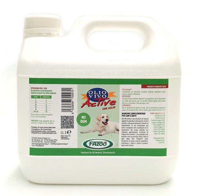 Olio Vivo Active Con Aglio Mangime Complementare Per Cani/Gatti 3 Litri