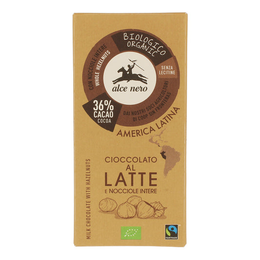 ALCE NERO Tavoletta Cioccolato Latte Nocciola 100g