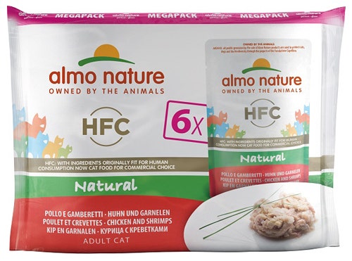 Almo Nature HFC Natural Megapack Cibo Umido Pollo E Gamberetti Per Gatti Adulti 6x55g