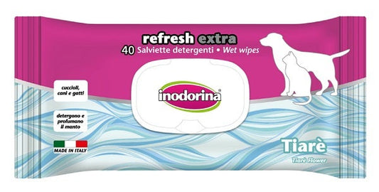 Inodorina Refresh Extra Salviette Detergenti Ai Fiori Di Tiarè Per Cani/Gatti 40 Salviette