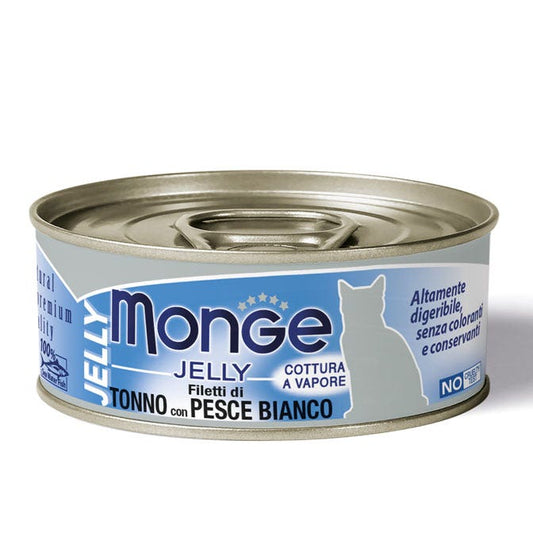 Monge Jelly Filetti di Tonno Del Pacifico E Pesce Bianco Cibo Umido Per Gatti Adulti 80g