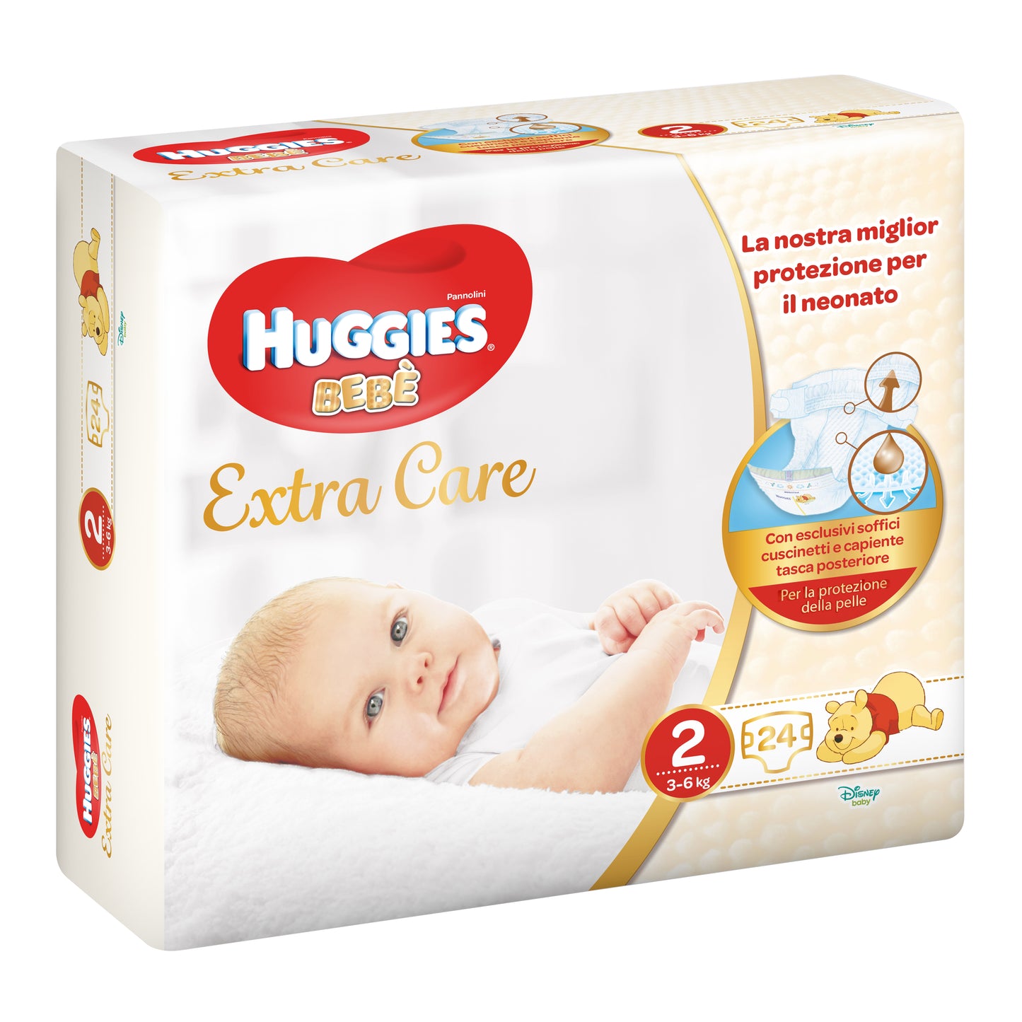HUGGIES EXTRA CARE BEBE TAGLIA 2 (3 - 6 KG) 24 PANNOLINI