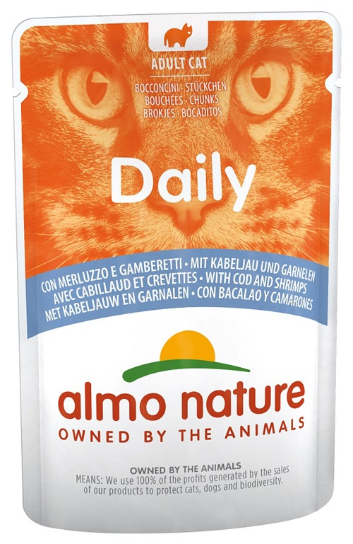 Almo Nature Daily Menu Cibo Umido Merluzzo/Gamberetti Gatti Adulti Bustina 70g
