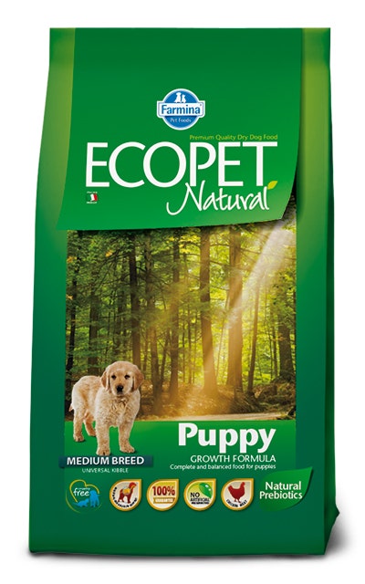 Ecopet Natural Puppy Medium Cibo Secco Per Cani Cuccioli Sacco 12Kg