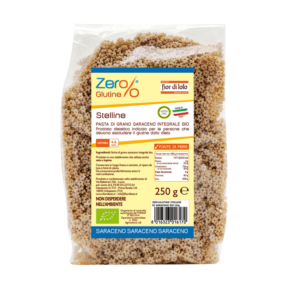 ZERO % GLUTINE Pasta Stelline Grano Saraceno Bio 250g