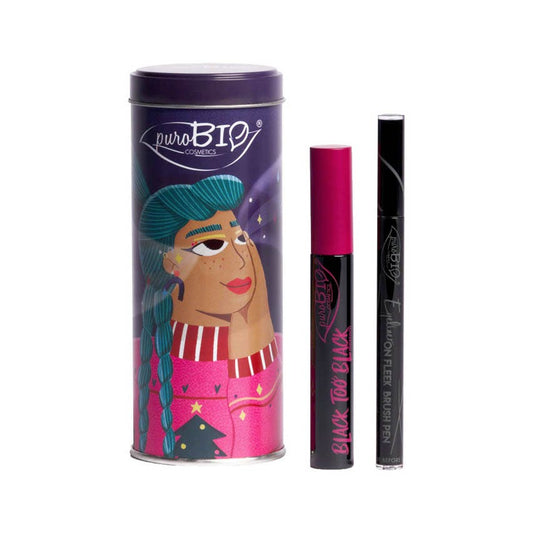 Purobio Kit Mascara Black Too Black 8ml + Eyeliner Brush Pen 0,69g
