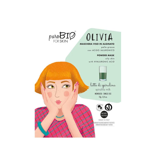 Purobio Olivia Maschera Peel-Off Pelle Grassa Acido Ialuronico Latte Di Spirulina 13g