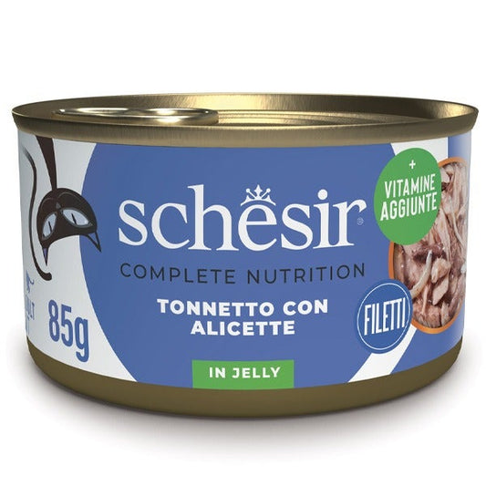 Schesir Tonnetto Con Alicette In Gelatina Cibo Umido Gatto Adulto Lattina 85 g