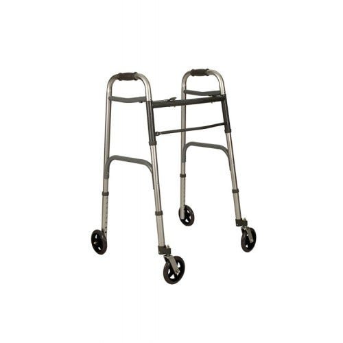 Deambulatore Fisso Pieghevole Con Due Ruote Grandi Piroettanti E Due Ruote Grandi Fisse DE14