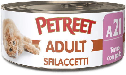 Petreet Adult Sfilaccetti Tonno Con Pollo Cibo Umido Per Gatti Lattina 70g