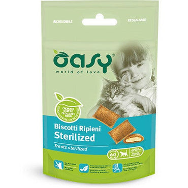 Oasy Wet Cat Snack Biscotti Ripieni Al Pollo Gatti Sterilizzati 60g