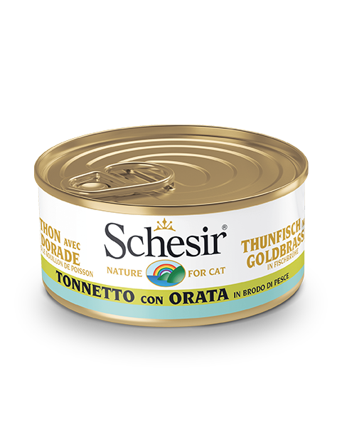 Schesir Tonnetto Con Orata In Brodo Di Pesce Lattina Cibo Umido Gatto Adulto 70g