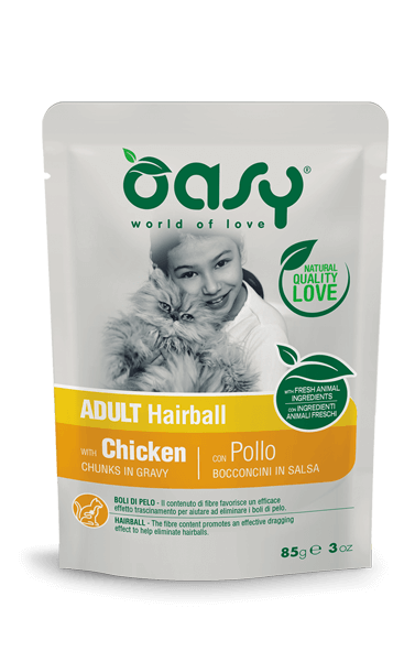 Oasy Wet Hairball Bocconcini Di Pollo Per Cani Adulti Busta 85g