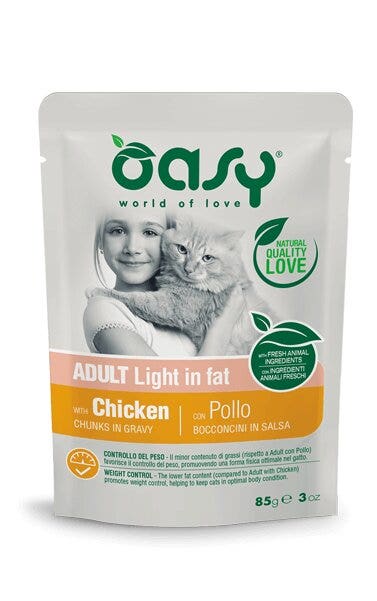 Oasy Bocconcini In Salsa Per Gatto Adult Light in fat con Pollo 85g