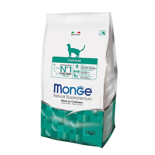 Monge Ricco Di Pollo Hairball Cibo Secco Gatti Adulti Sacco 1,5 Kg