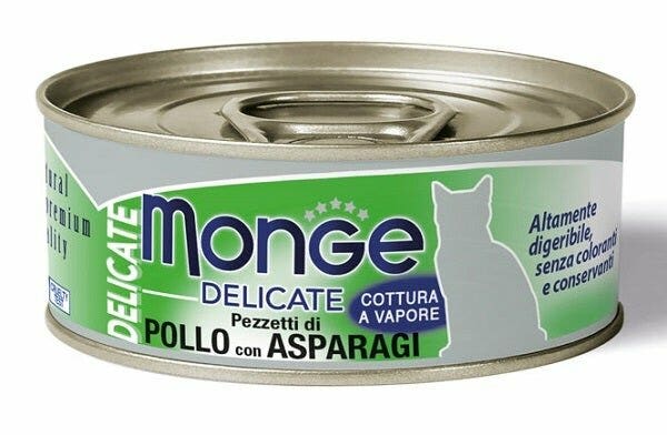 Monge Delicate Pezzetti Di Pollo Con Asparagi Cibo Umido Gatti Adulti Lattina 80g