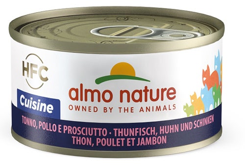 Almo Nature HFC Cuisine Cibo Umido Tonno/Pollo/Prosciutto Per Gatti Adulti Lattina 70g