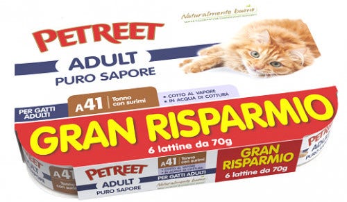 Petreet Tonno Con Aragosta Cibo Umido Gatto Adulto 6x70g