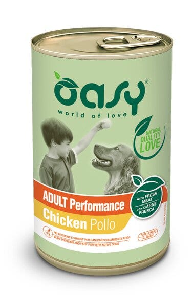 Oasy Wet Dog Lifestage Performance Patè Pollo Cibo Umido Cani Adulti Lattina 400g