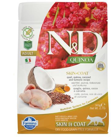 Farmina Natural & Delicious All Breed Quinoa Skin & Coat Quaglia Grain Free Cibo Secco Per Gatti 300g