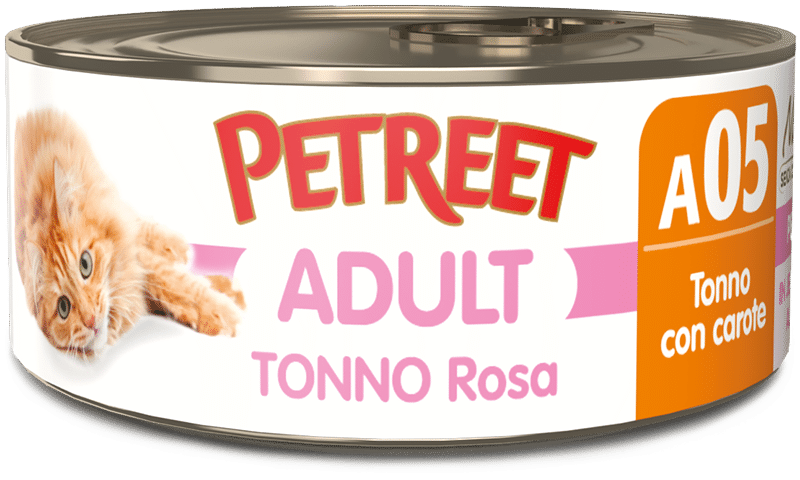 Petreet Tonno Rosa Con Carote Cibo Umido Gatto Adulto Barattolo 140g
