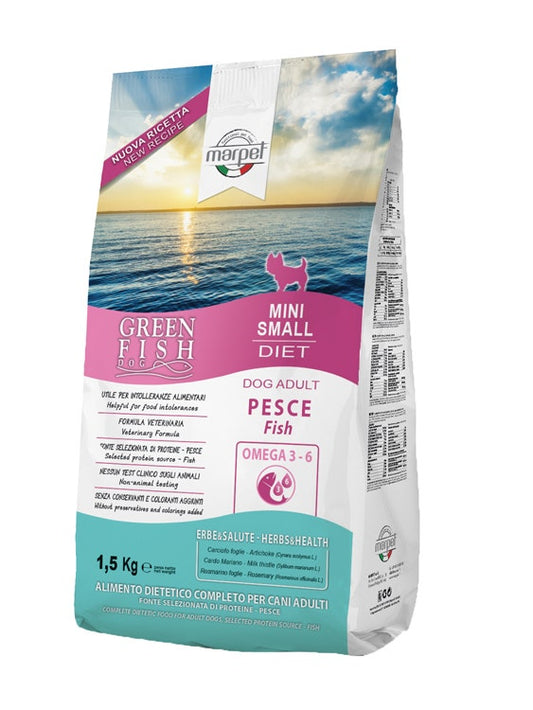 Marpet Greenfish Pesce Cibo Secco Per Cani Adulti Taglia Mini Small Sacco 1,5Kg