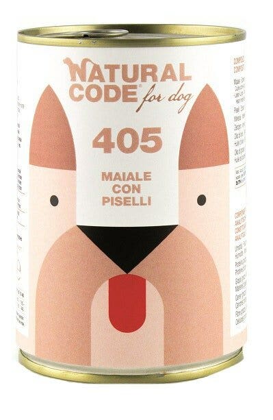 Natural Code 405 Cibo Umido Con Maiale/Piselli Per Cani Adulti Barattolo 400g