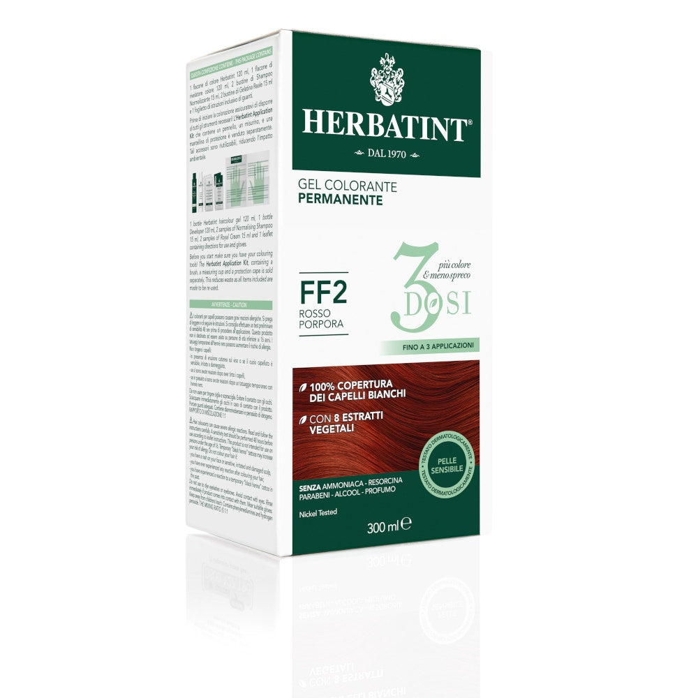Herbatint Tintura Per Capelli Gel Permanente FF2 Rosso Porpora 3 Dosi 300ml