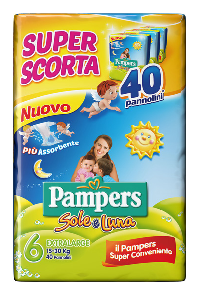 PAMPERS SOLE & LUNA TRIO TAGLIA EXTRA-LARGE (15-30KG) 40 PEZZI