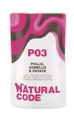 Natural Code P03 Pollo, Agnello E Patate Gatti Adulti Busta 70g