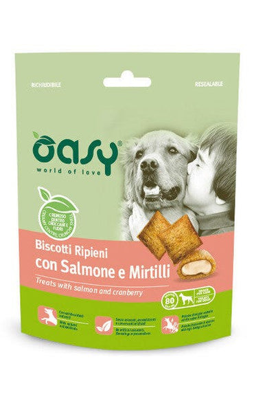 Oasy Snack per Cani Biscotti Ripieni con Salmone e Mirtilli Rossi 80g