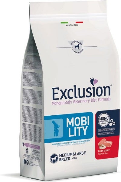 Exclusion Monoprotein Veterinary Diet Formula Mobility Crocchette Suino/Riso Per Cani Taglia Media/Grande Sacco 2kg
