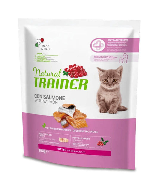 Natural Trainer Kitten Crocchette Con Salmone Per Gatti Cuccioli Sacco 300g