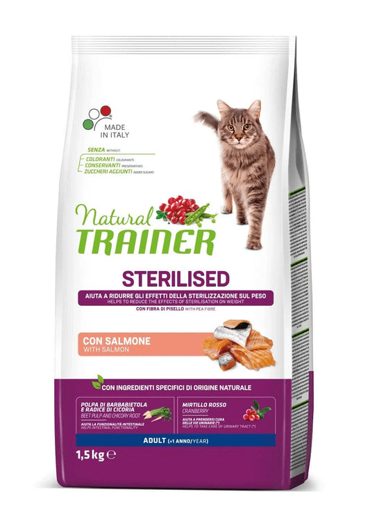 Natural Trainer Sterilised Crocchette Con Salmone Per Gatti Adulti Sacco 1,5kg