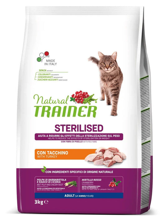 Natural Trainer Sterilised Crocchette Con Tacchino Per Gatti Adulti Sacco 3kg