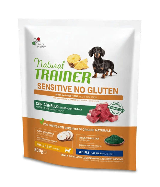 Natural Trainer Sensitive Senza Glutine Crocchette Agnello Per Cani Adulti Taglia Mini Sacco 800g