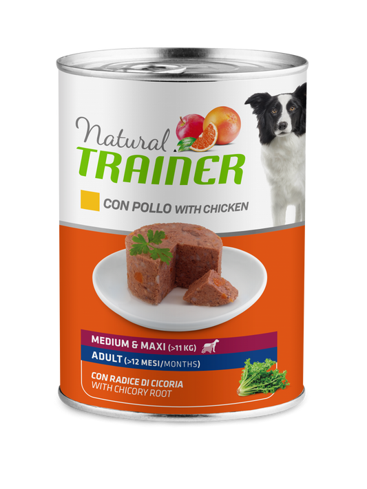 Natural Trainer Cibo Umido Pollo/Riso Per Cani Adulti Taglia Media/Grande Lattina 400g