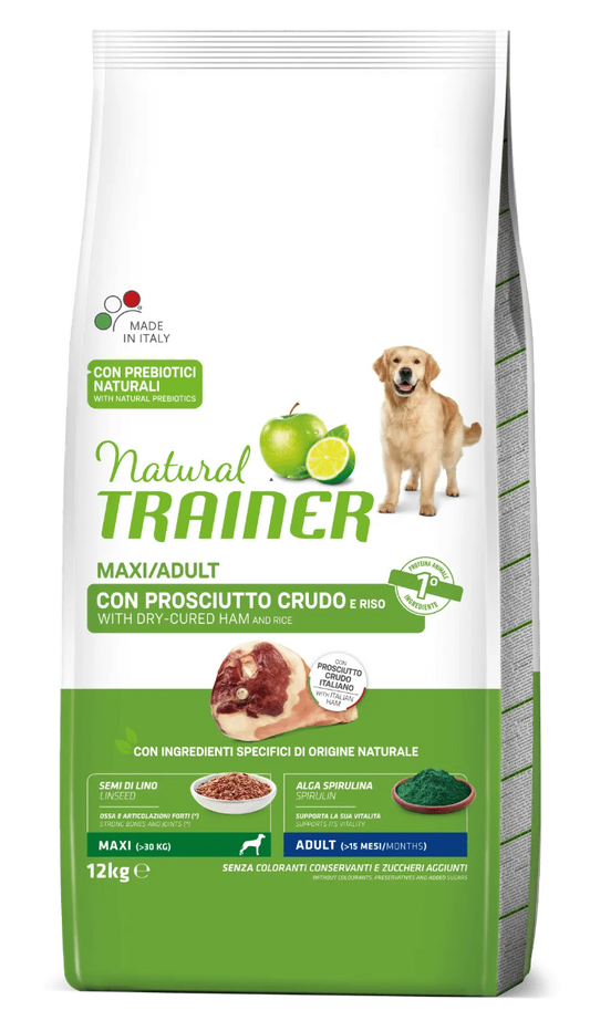 Natural Trainer Crocchette Prosciutto Crudo Per Cani Adulti Taglia GrandeSacco 12 Kg