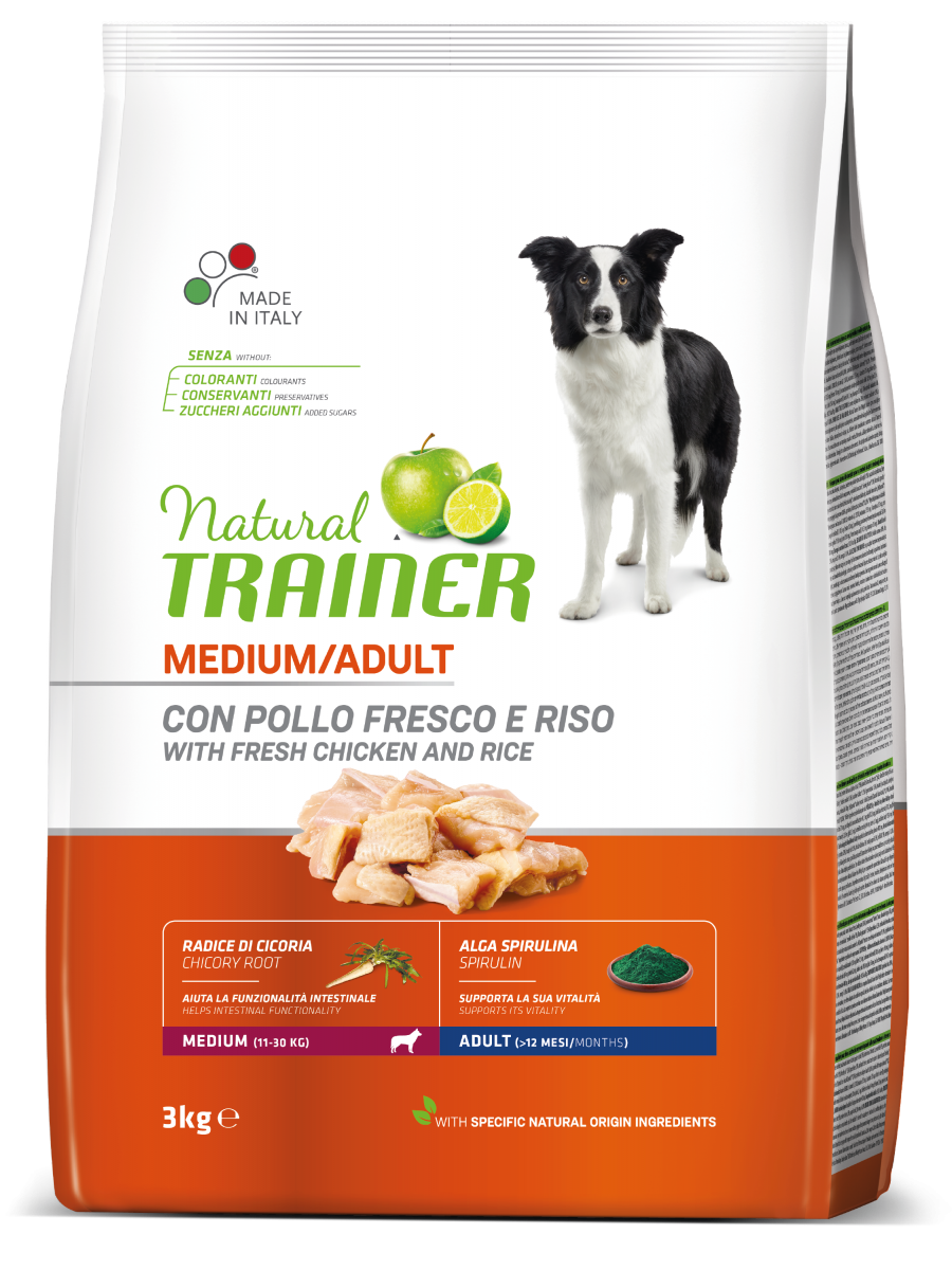 Natural Trainer Crocchette Pollo Per Cani Adulti Taglia Media Sacco 3kg