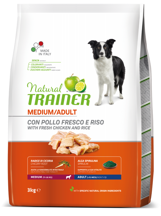Natural Trainer Crocchette Pollo Per Cani Adulti Taglia Media Sacco 3kg