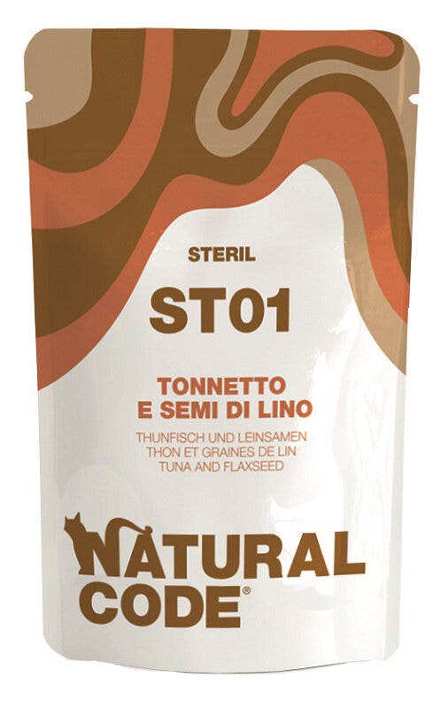 Natural Code ST01 Tonnetto E Semi Di Lino Gatti Adulti Sterilizzati Busta 70g