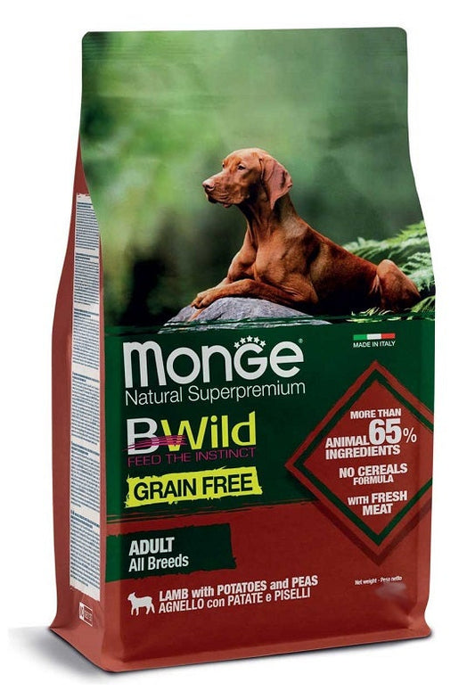 Monge Natural SuperPremium Grain Free Formula All Breeds Gusto Agnello Patate Piselli Cibo Secco Cani Adulti Sacco 12kg