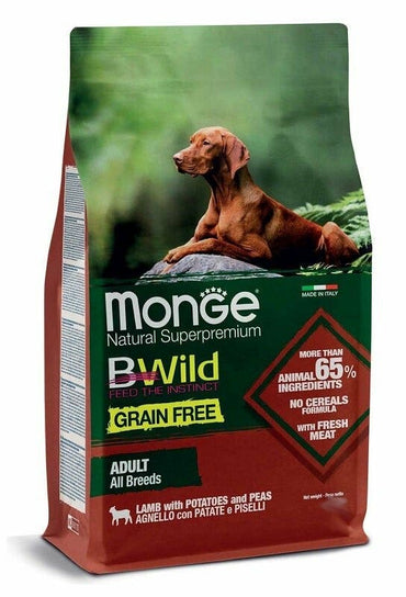 Monge Natural SuperPremium Grain Free Formula All Breeds Gusto Agnello Patate Piselli Cibo Secco Cani Adulti Sacco 12kg