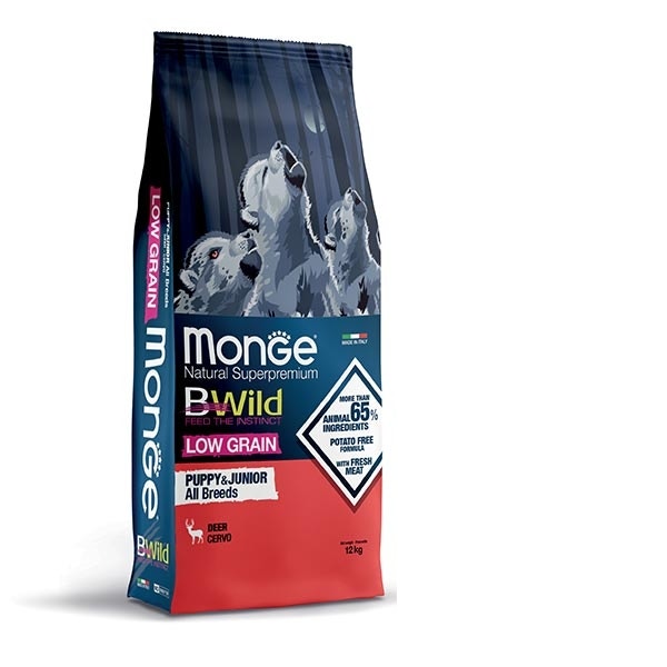 Monge B Wild Low Grain All Breeds Con Cervo Cibo Secco Cani Cuccioli Sacco 12 kg